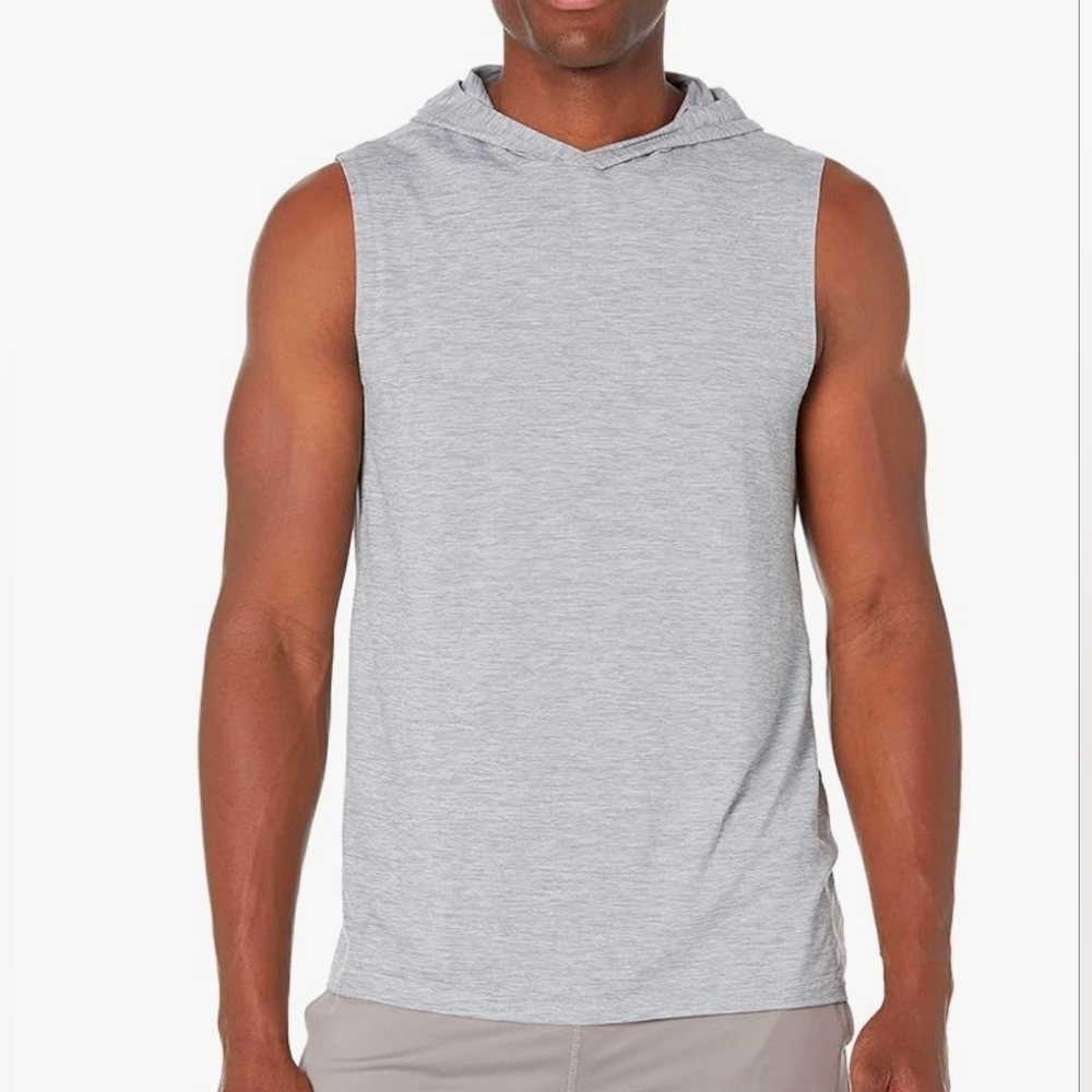 Amazon Essentials Men's Tech Stretch Sleeveless Hoodie Men's XL Gray Blue Shirt